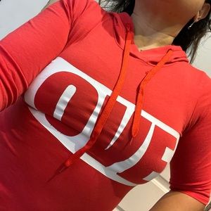 LOVE Red Hoodie Fitted Stretch Top Shirt Kawaii Graphic Tee Heart Vintage S Punk